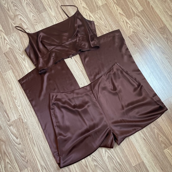 REFORMATION Isra Silk Brown 2 Piece Set Women's Plus Size 18 - Picture 2 of 12